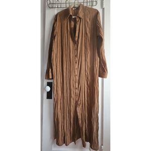 NWOT ASTR THE LABEL brown‎ wrinkled shirt dress woman Sz XL long sleeves